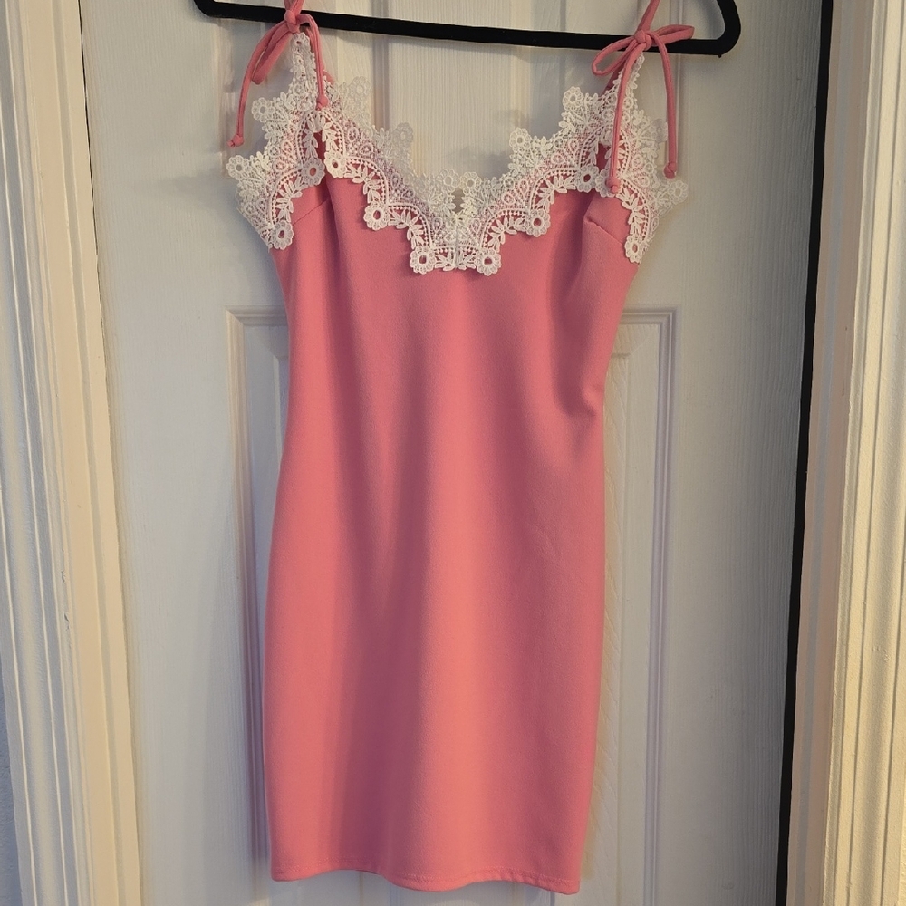 Pink White Lace Midi Dress NWT
